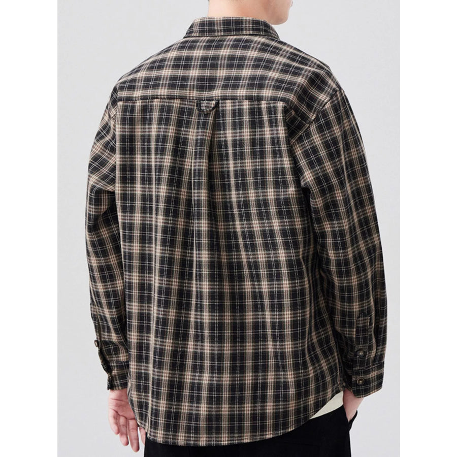 Men’s Plus Size Casual Plaid Long Sleeve Shirt Apparel and Accessories
