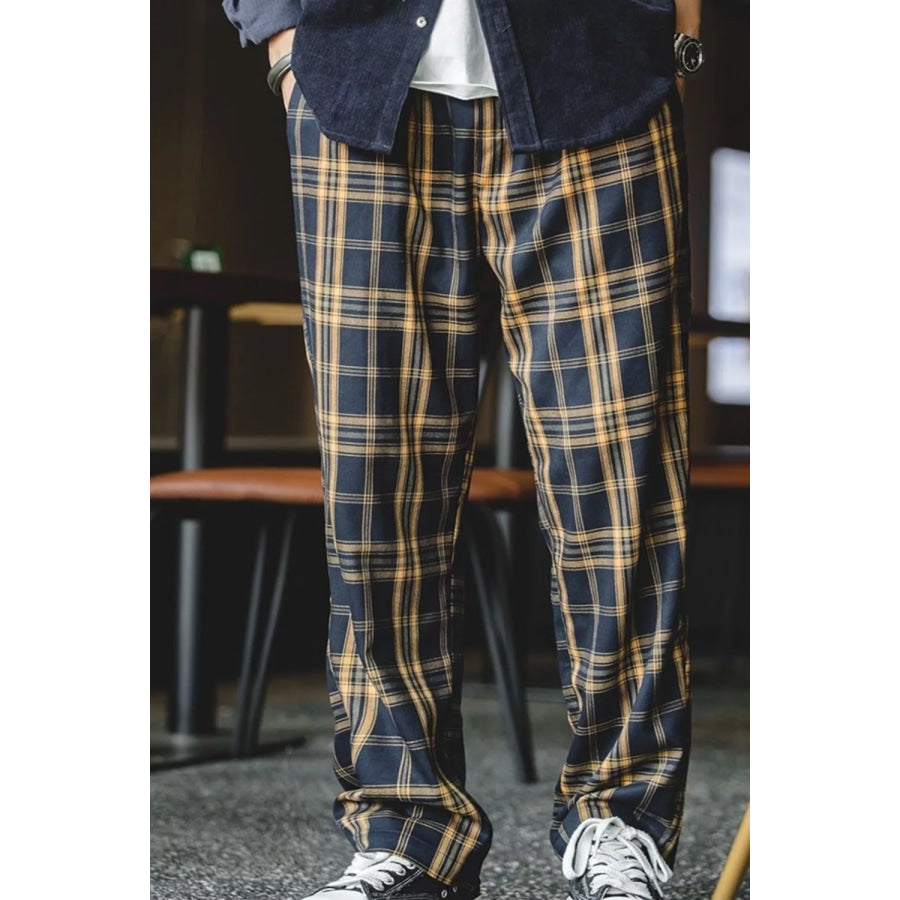 Men’s Plus Size Casual Plaid Pants Mustard / M Apparel and Accessories