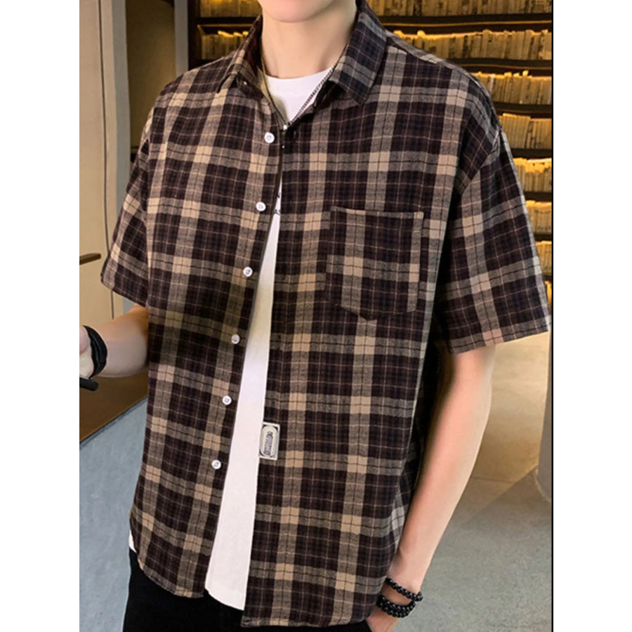 Men’s Plus Size Casual Plaid Short Sleeve Shirt Apparel and Accessories