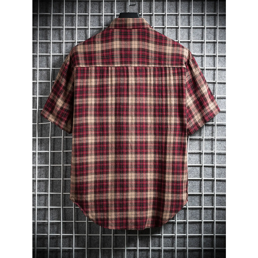 Men’s Plus Size Casual Plaid Short Sleeve Shirt Apparel and Accessories
