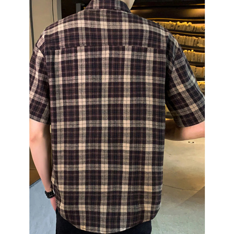 Men’s Plus Size Casual Plaid Short Sleeve Shirt Apparel and Accessories