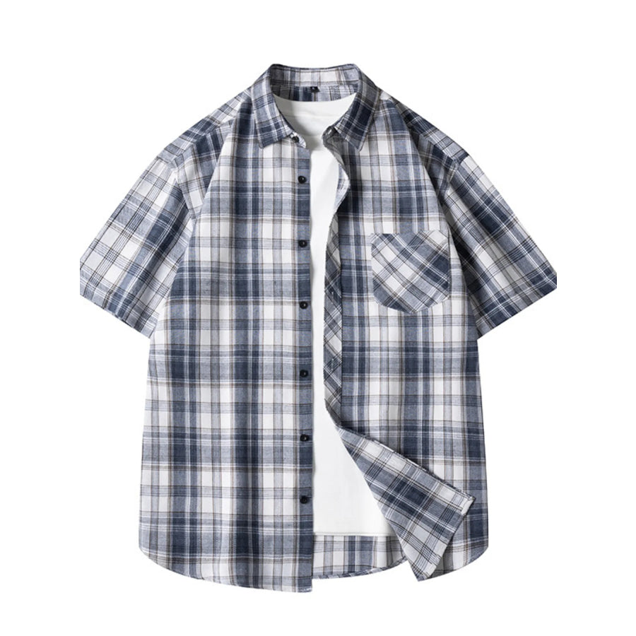 Men’s Plus Size Casual Plaid Short Sleeve Shirt Black / M Apparel and Accessories