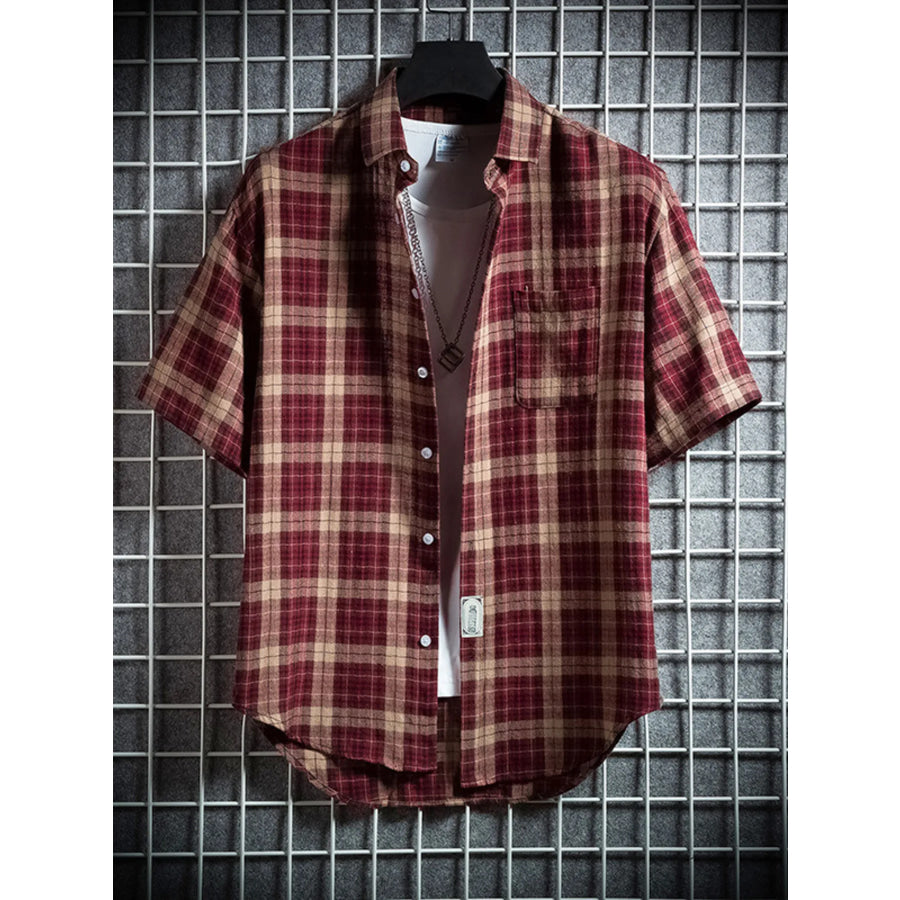 Men’s Plus Size Casual Plaid Short Sleeve Shirt Red / M Apparel and Accessories