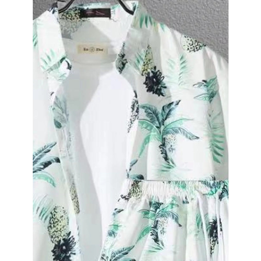 Men’s Plus Size Casual Print Short Sleeve Shirt and Shorts Set Apparel Accessories