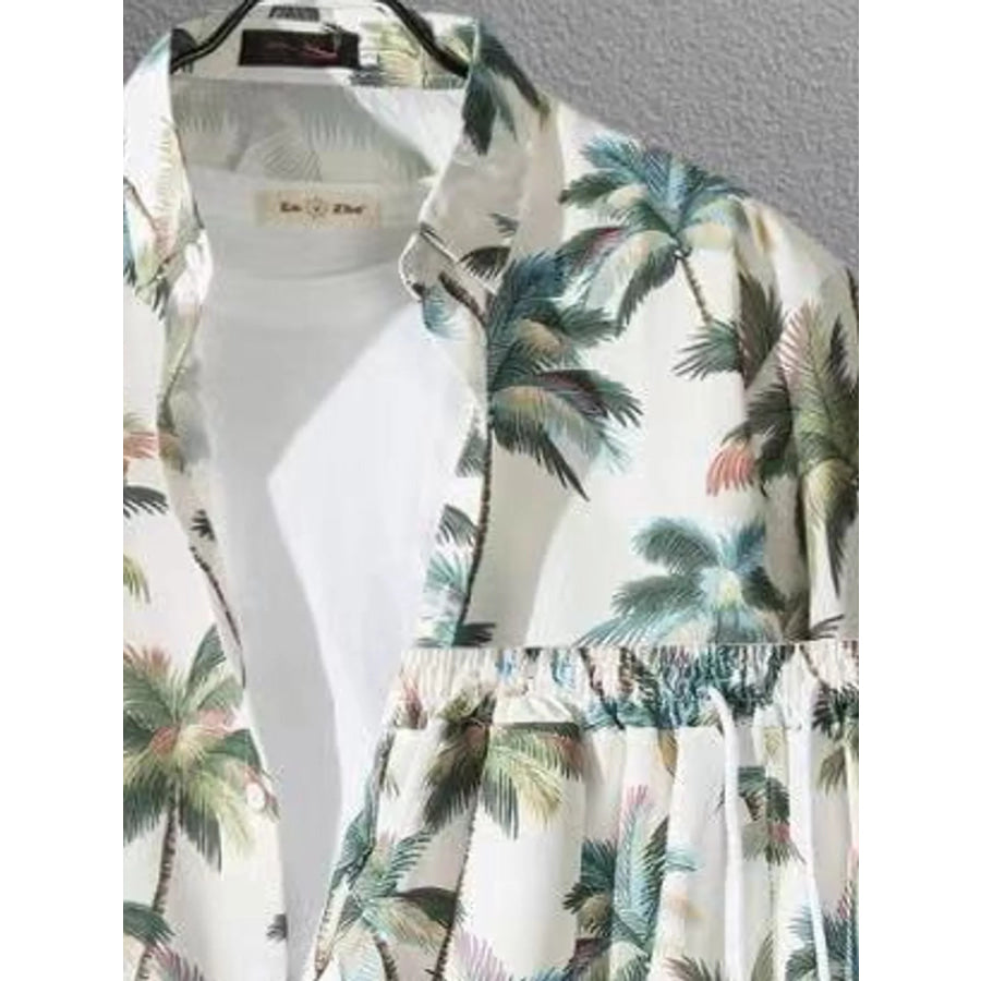 Men’s Plus Size Casual Print Short Sleeve Shirt and Shorts Set Apparel Accessories