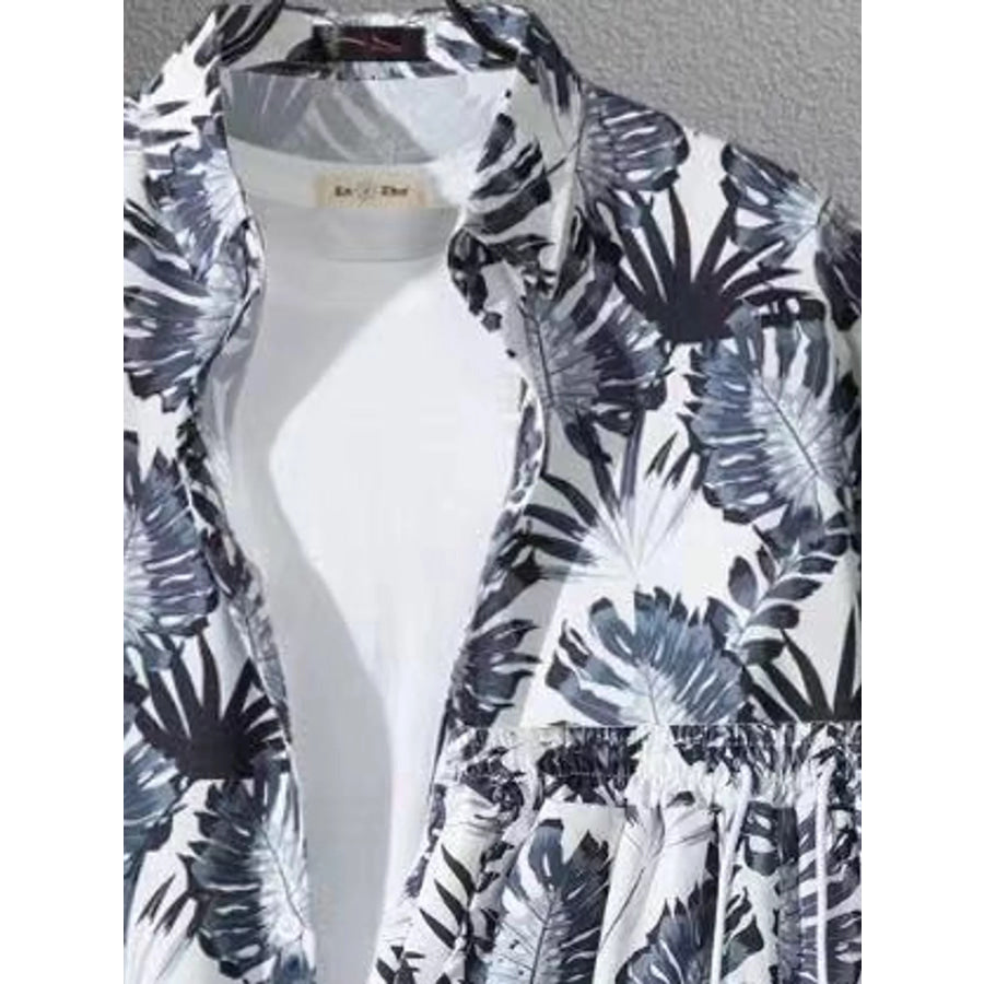Men’s Plus Size Casual Print Short Sleeve Shirt and Shorts Set Apparel Accessories