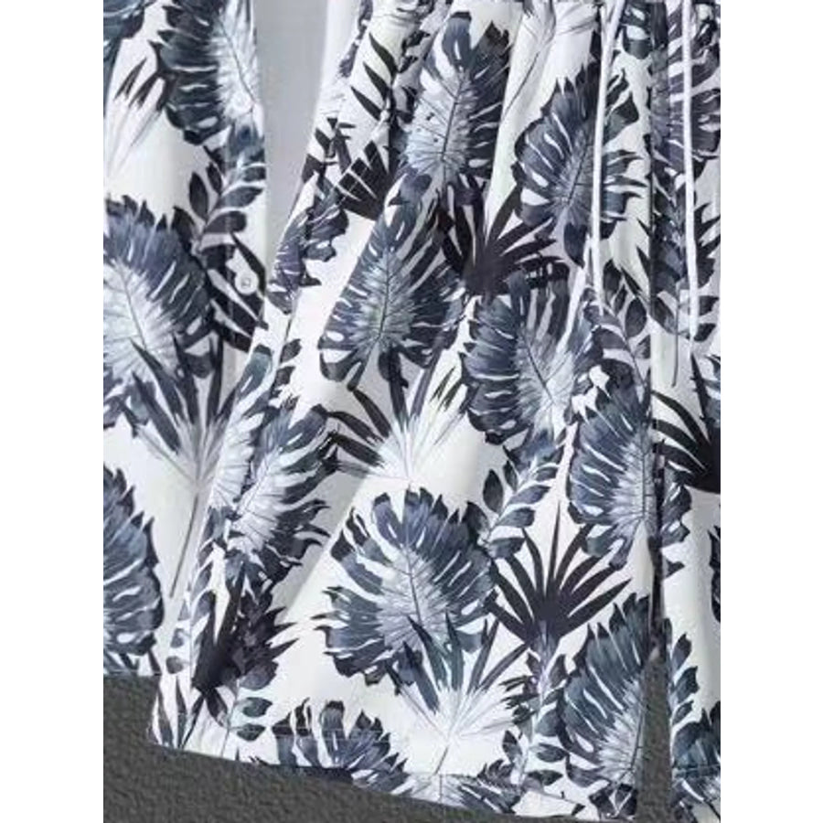 Men’s Plus Size Casual Print Short Sleeve Shirt and Shorts Set Apparel Accessories