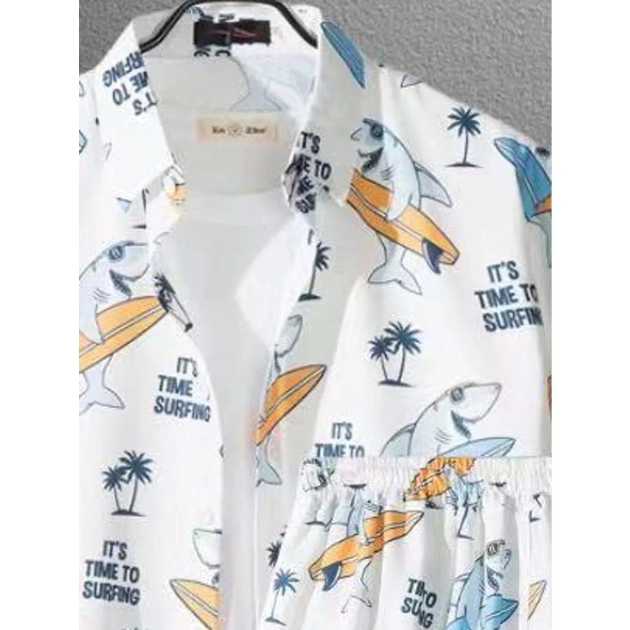 Men’s Plus Size Casual Print Short Sleeve Shirt and Shorts Set Apparel Accessories