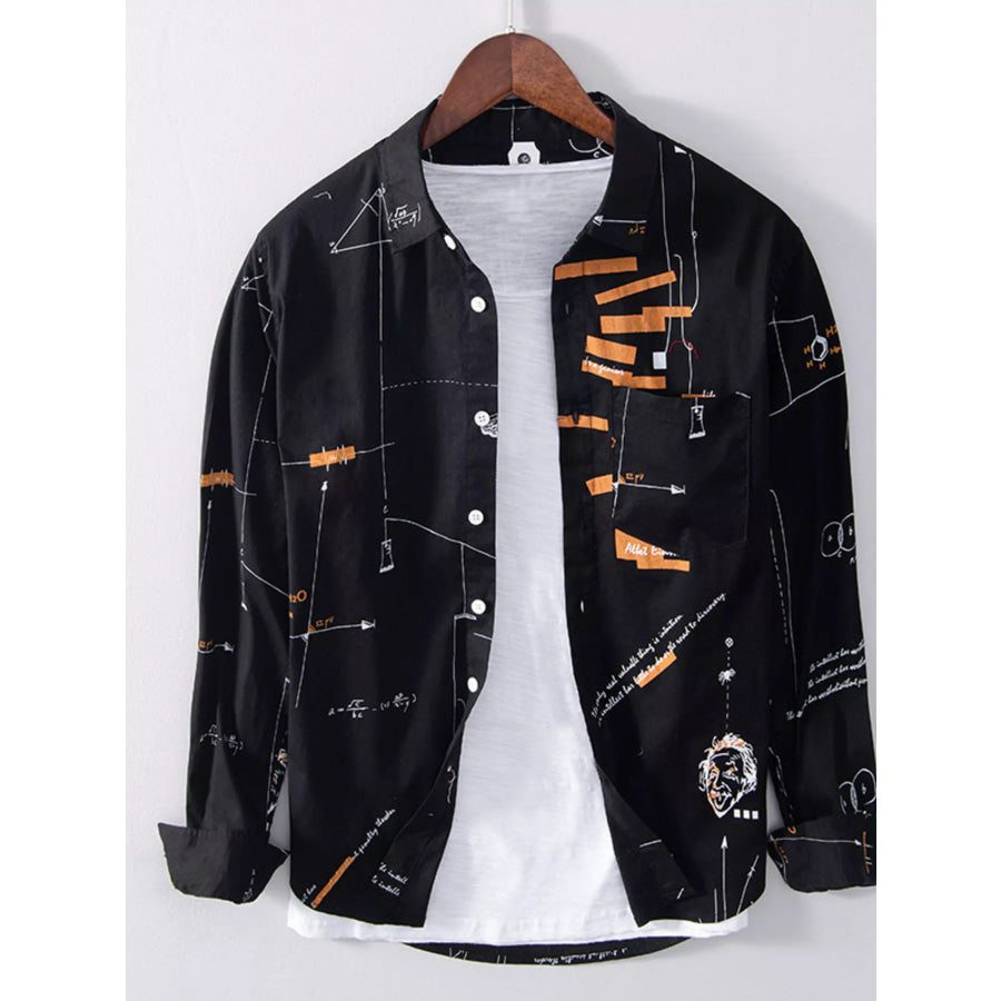 Men’s Plus Size Casual Printed Long Sleeve Shirt Black / M Apparel and Accessories