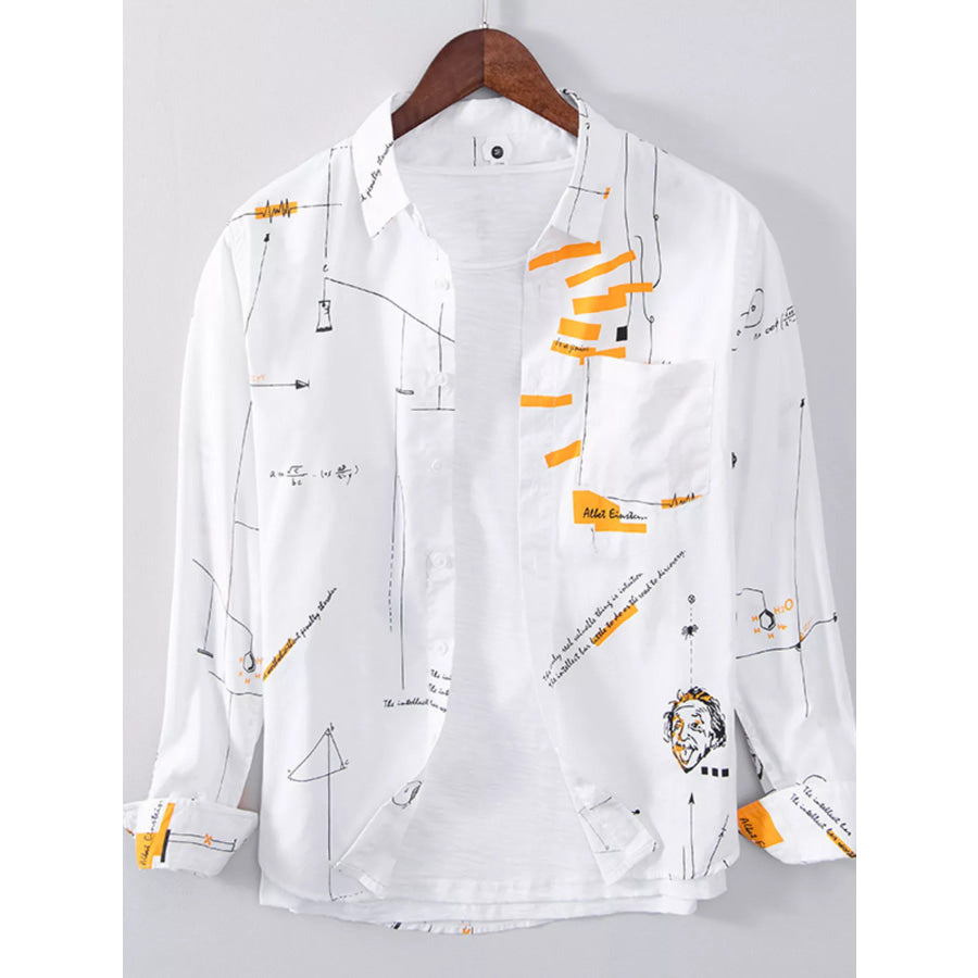 Men’s Plus Size Casual Printed Long Sleeve Shirt White / M Apparel and Accessories