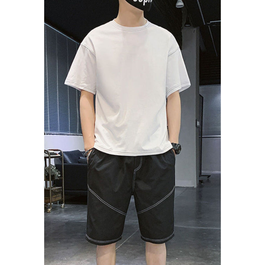 Men’s Plus Size Casual Round Neck Top and Shorts Set White / M Apparel and Accessories