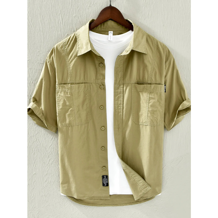 Men’s Plus Size Casual Short Sleeve Button-Down Shirt Light Green / M Apparel and Accessories