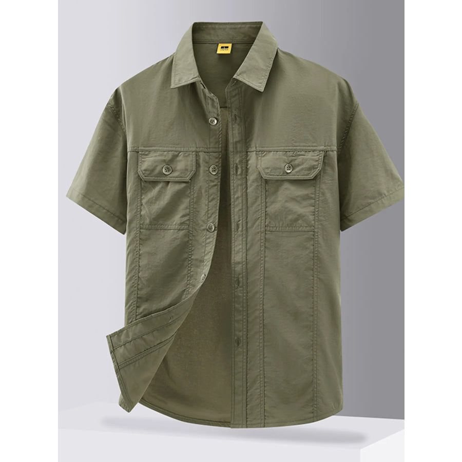 Men’s Plus Size Casual Short Sleeve Button-Down Shirt Military Green / M Apparel and Accessories