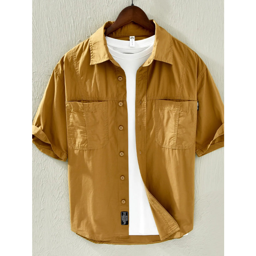 Men’s Plus Size Casual Short Sleeve Button-Down Shirt Mustard / M Apparel and Accessories