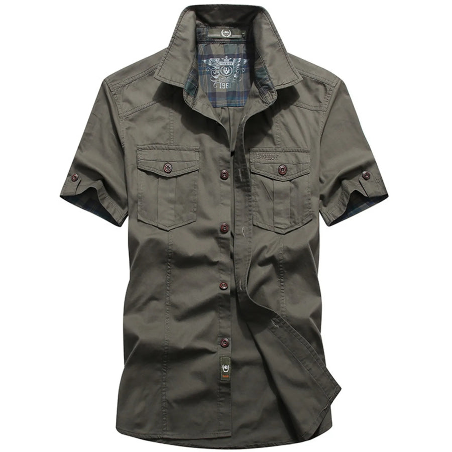 Men’s Plus Size Casual Short Sleeve Cargo Shirt Army Green / M Apparel and Accessories