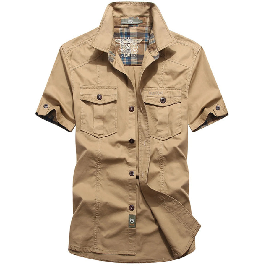 Men’s Plus Size Casual Short Sleeve Cargo Shirt Khaki / M Apparel and Accessories