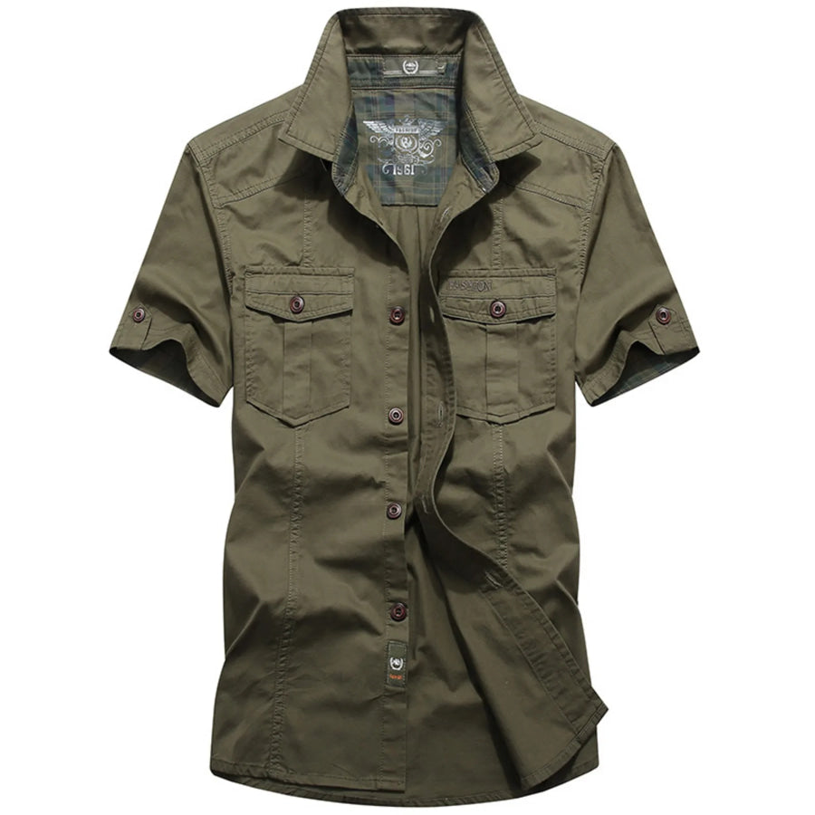 Men’s Plus Size Casual Short Sleeve Cargo Shirt Moss / M Apparel and Accessories