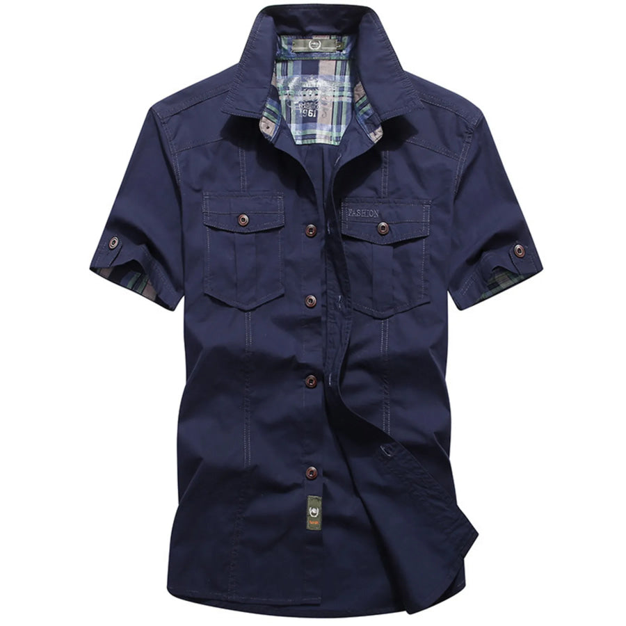 Men’s Plus Size Casual Short Sleeve Cargo Shirt Sapphire Blue / M Apparel and Accessories
