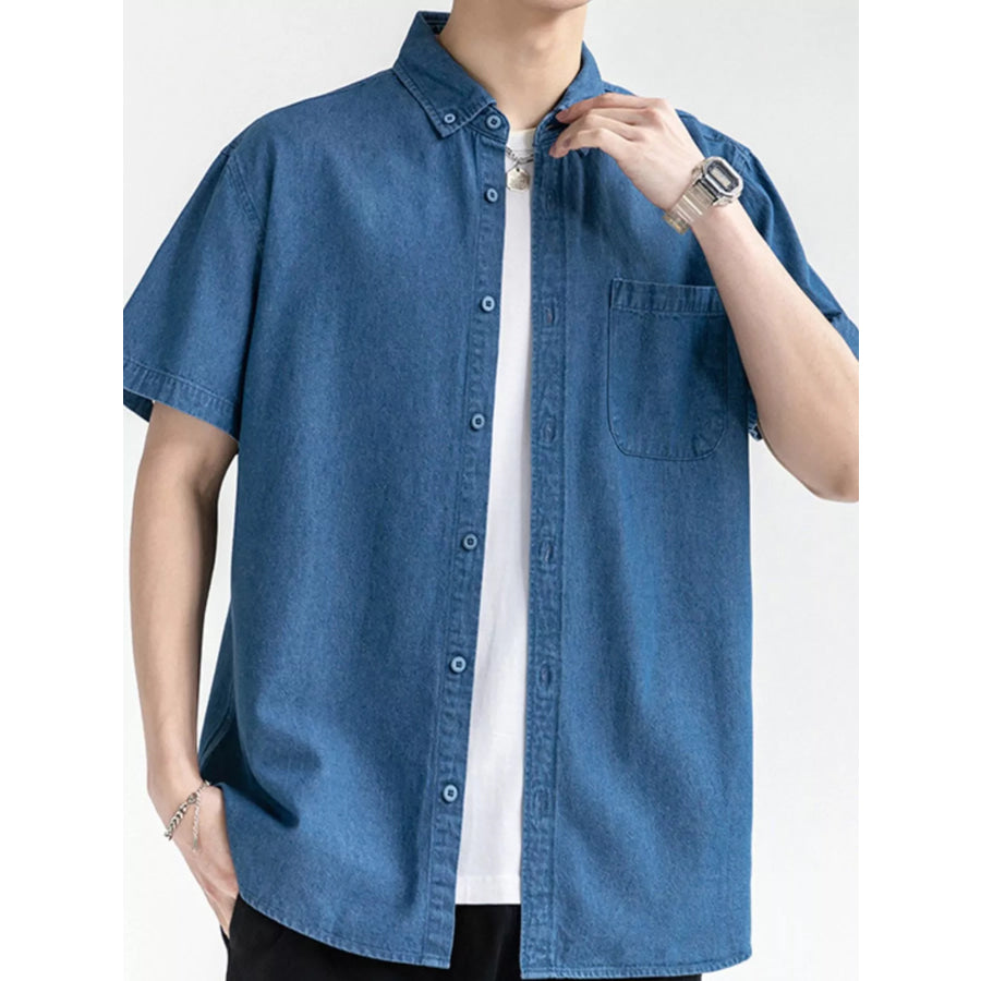 Men’s Plus Size Casual Short Sleeve Denim Shirt Apparel and Accessories