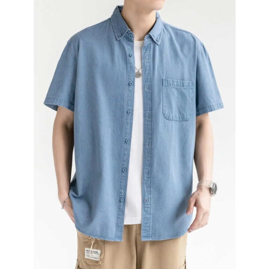Men’s Plus Size Casual Short Sleeve Denim Shirt Light / M Apparel and Accessories
