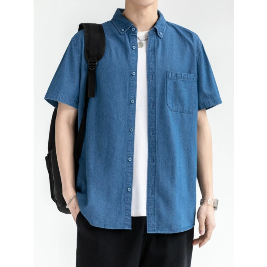 Men’s Plus Size Casual Short Sleeve Denim Shirt Medium / M Apparel and Accessories