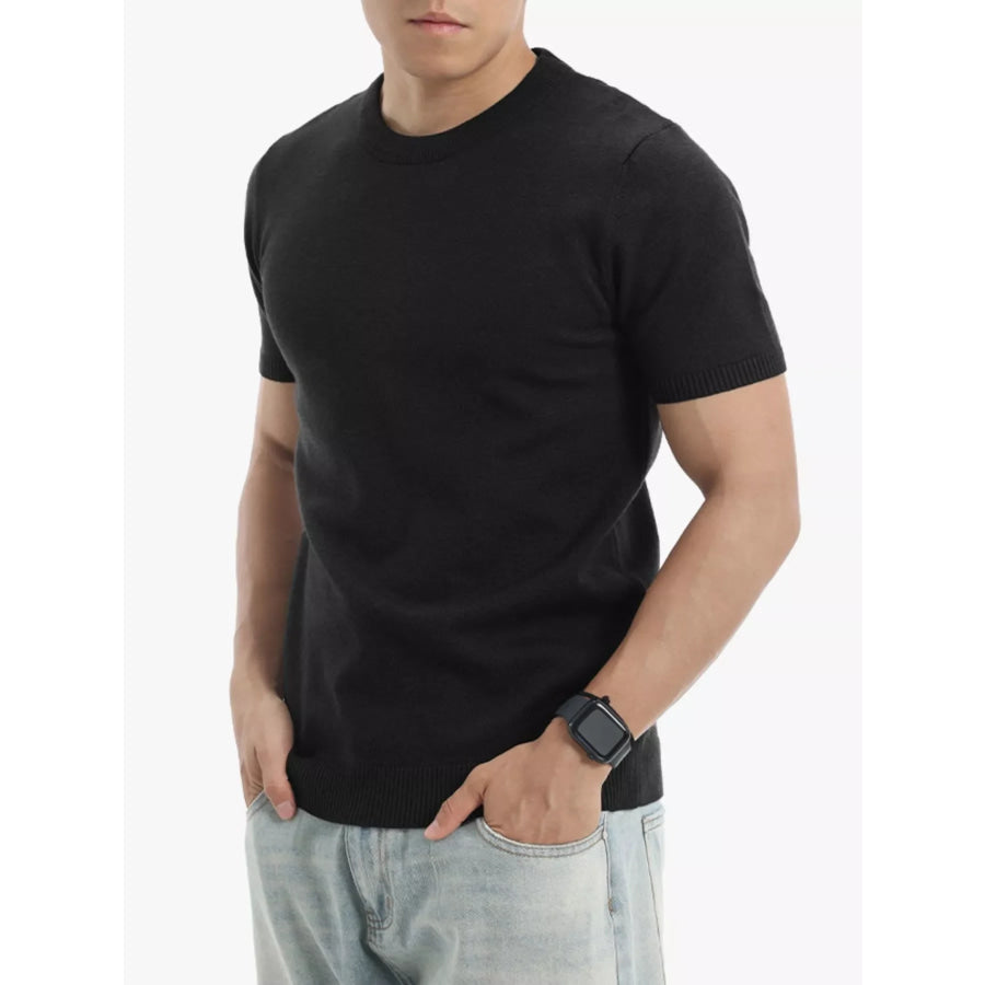 Men’s Plus Size Casual Short Sleeve Knit Top Black / M Apparel and Accessories
