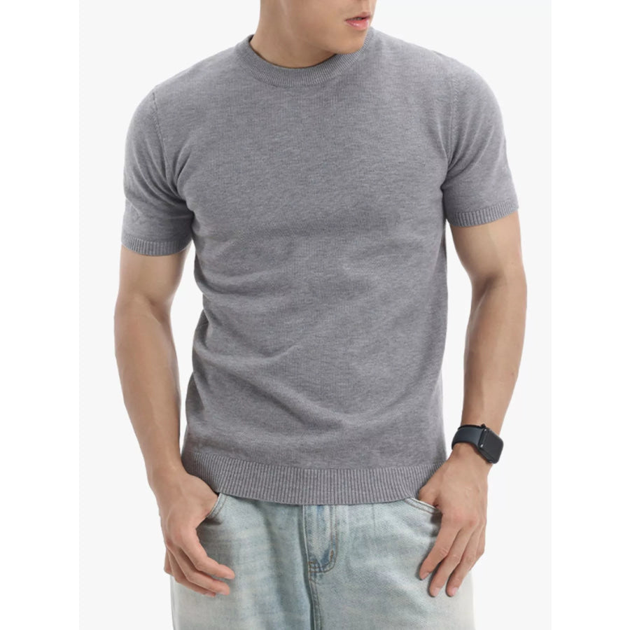 Men’s Plus Size Casual Short Sleeve Knit Top Gray / M Apparel and Accessories