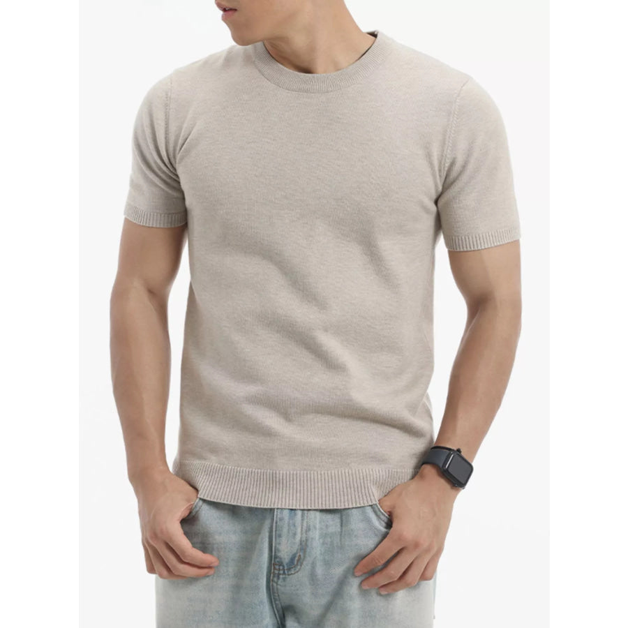 Men’s Plus Size Casual Short Sleeve Knit Top Khaki / M Apparel and Accessories