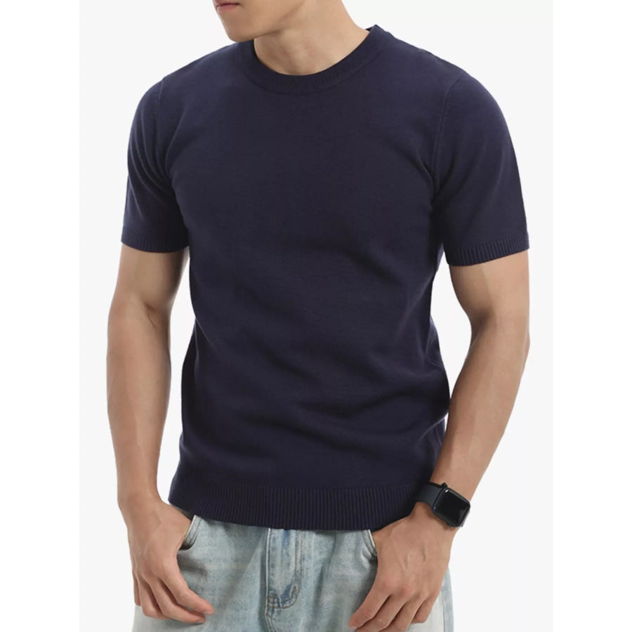 Men’s Plus Size Casual Short Sleeve Knit Top Royal Blue / M Apparel and Accessories
