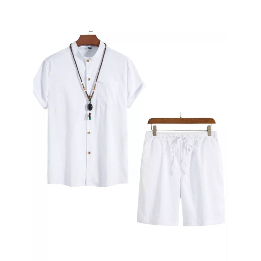 Men’s Plus Size Casual Short Sleeve Shirt and Shorts Set White / M Apparel and Accessories