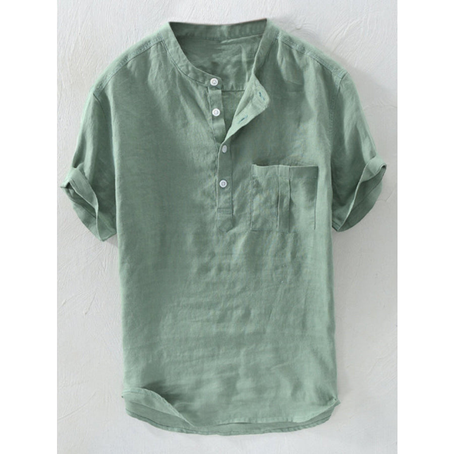 Men’s Plus Size Casual Short Sleeve Shirt Army Green / M Apparel and Accessories