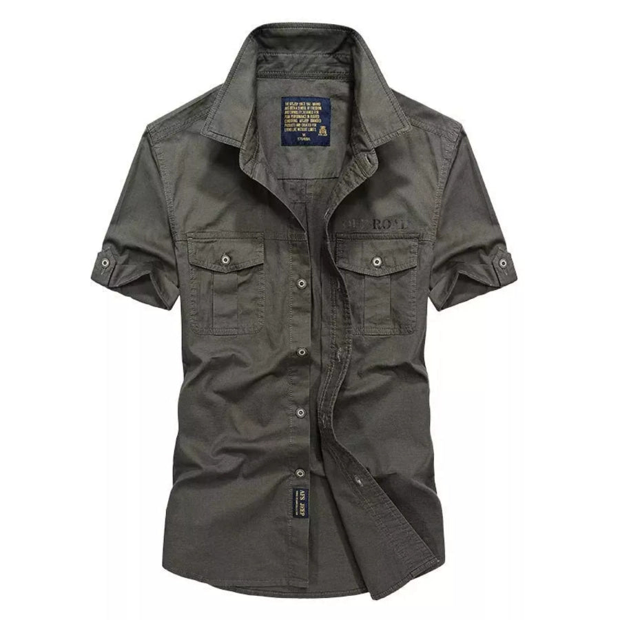 Men’s Plus Size Casual Short-Sleeve Shirt Army Green / M Apparel and Accessories