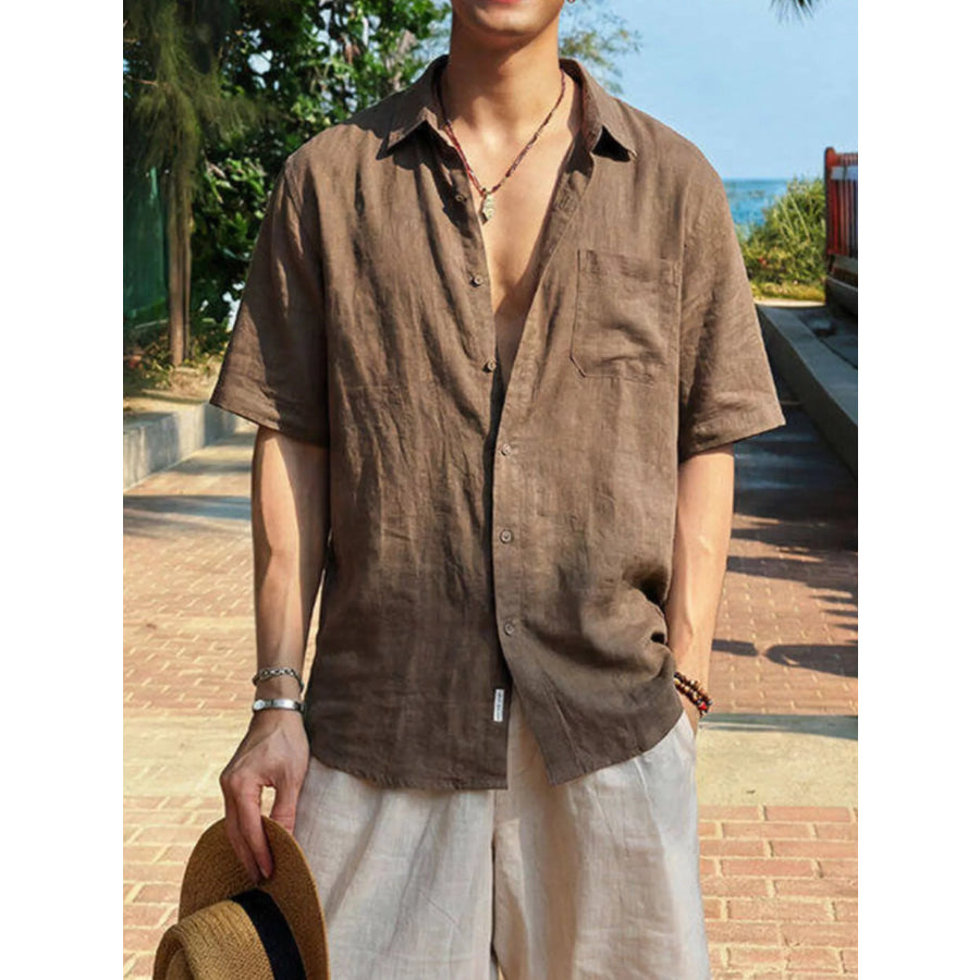 Men’s Plus Size Casual Short-Sleeve Shirt Brown / M Apparel and Accessories