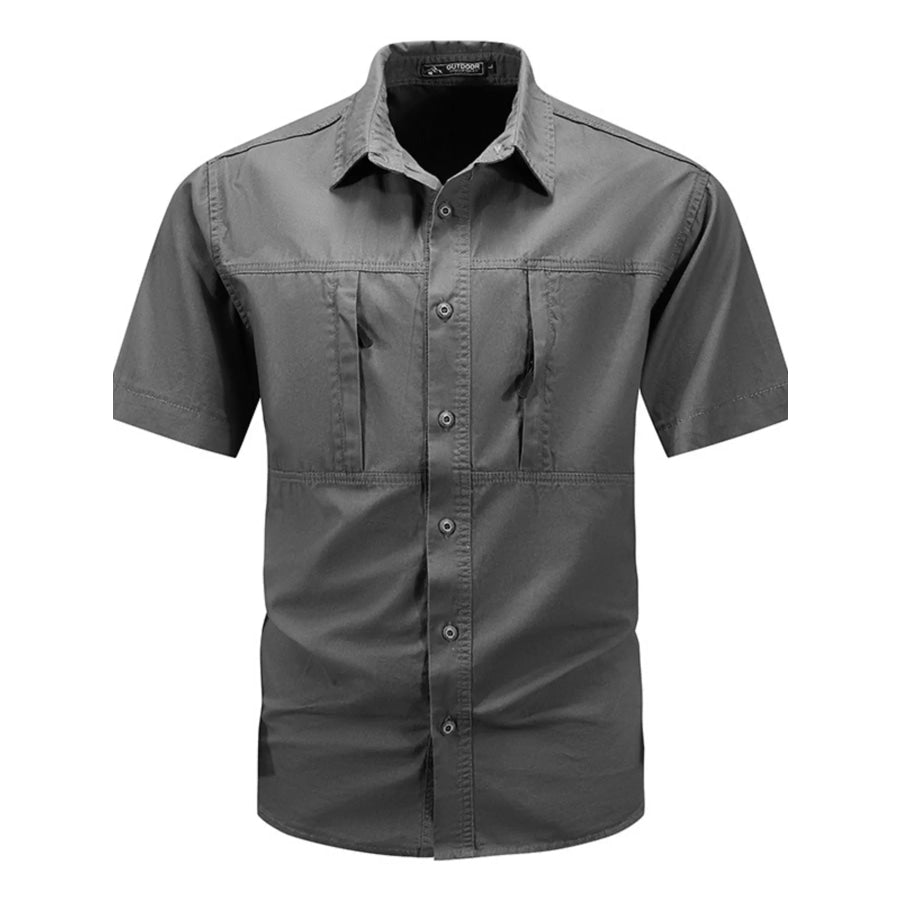 Men’s Plus Size Casual Short Sleeve Shirt Dark Gray / M Apparel and Accessories