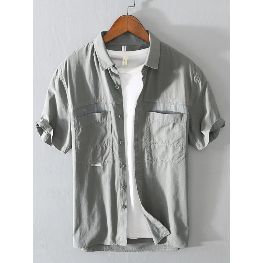 Men’s Plus Size Casual Short Sleeve Shirt Grey / M Apparel and Accessories