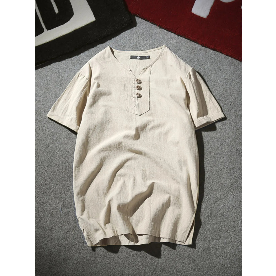 Men’s Plus Size Casual Short Sleeve Shirt Khaki / M Apparel and Accessories
