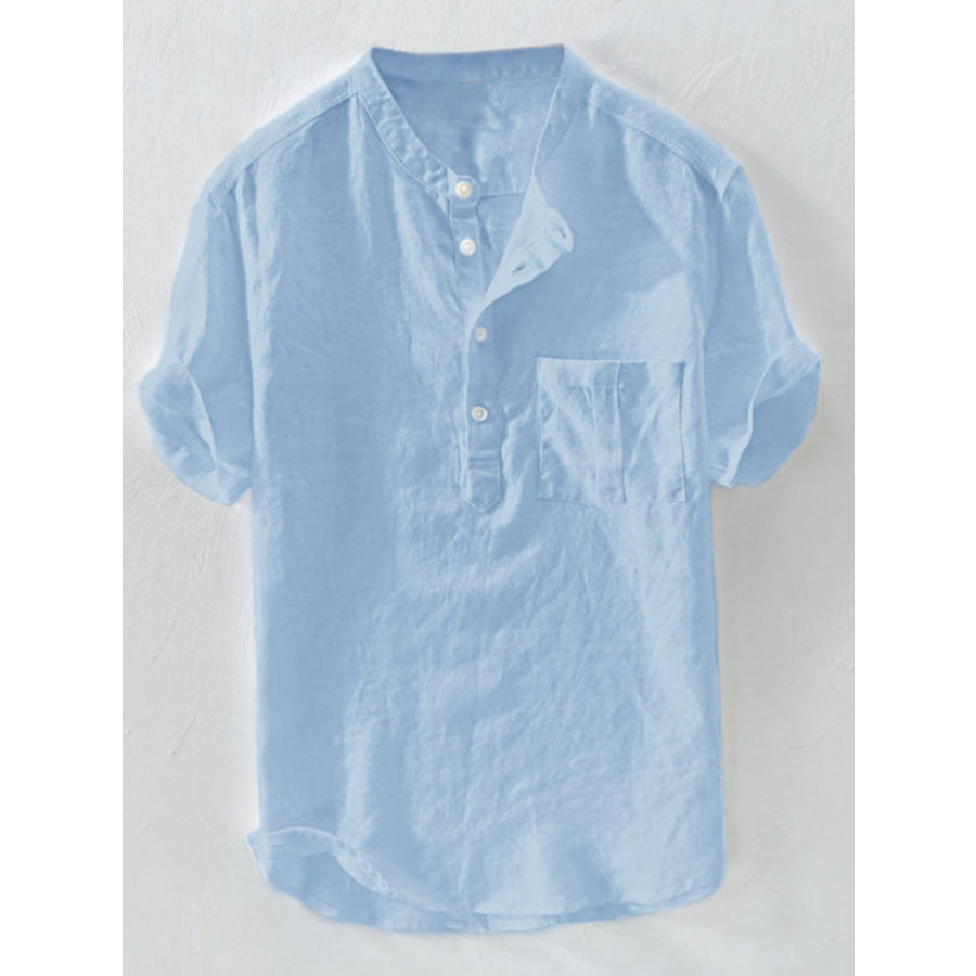 Men’s Plus Size Casual Short Sleeve Shirt Light Blue / M Apparel and Accessories