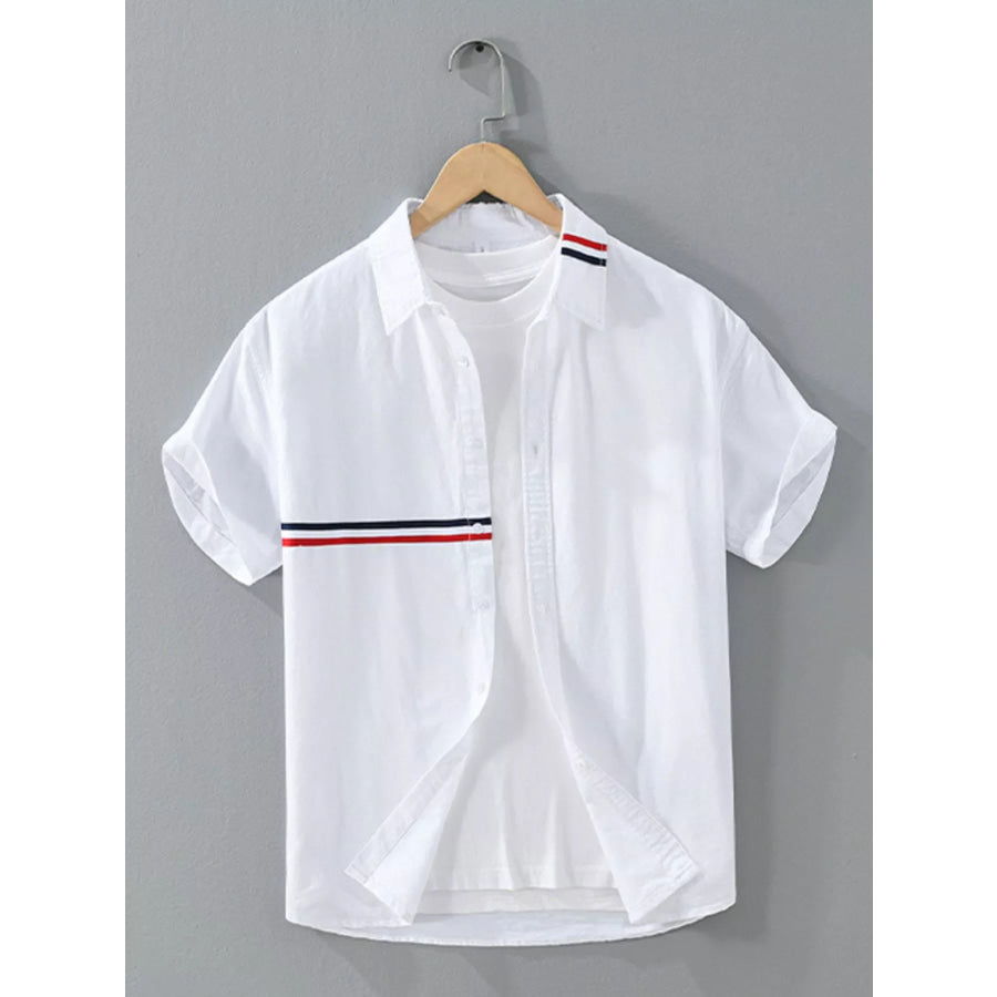 Men’s Plus Size Casual Short Sleeve Shirt with Contrast Stripe Detail White / M Apparel and Accessories