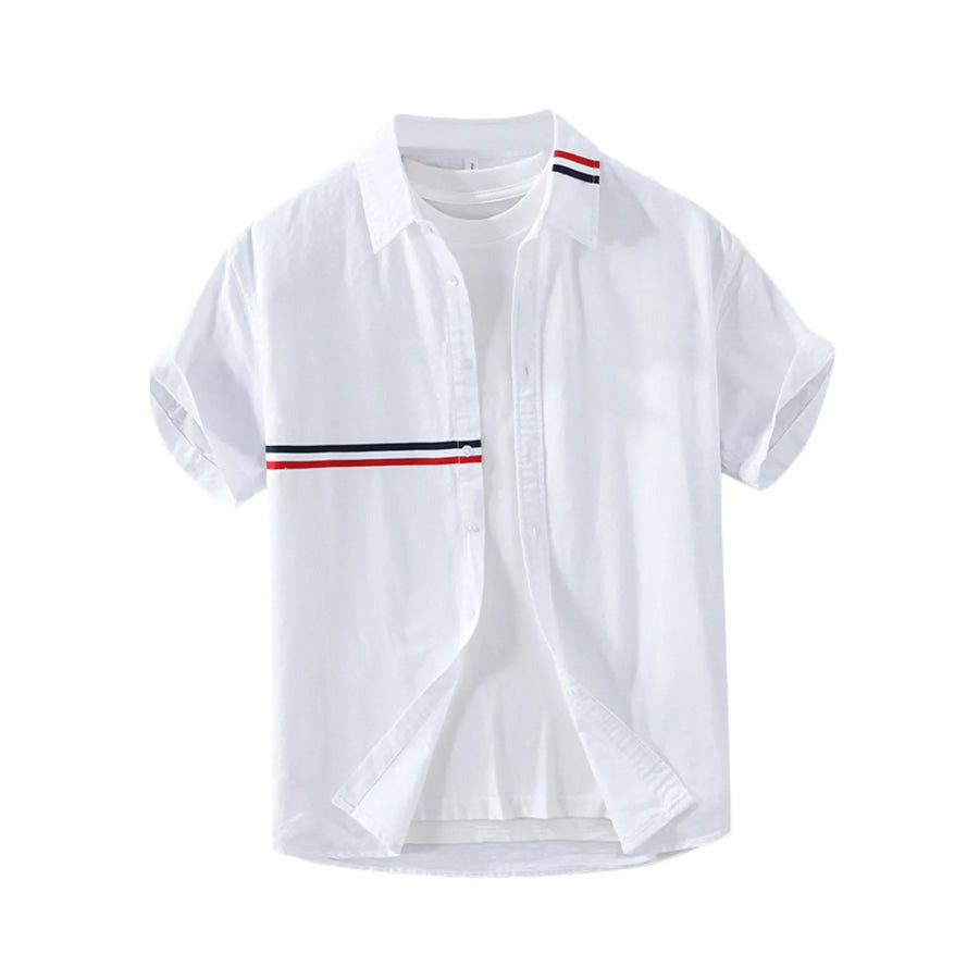 Men’s Plus Size Casual Short Sleeve Shirt with Contrast Stripe Detail Apparel and Accessories