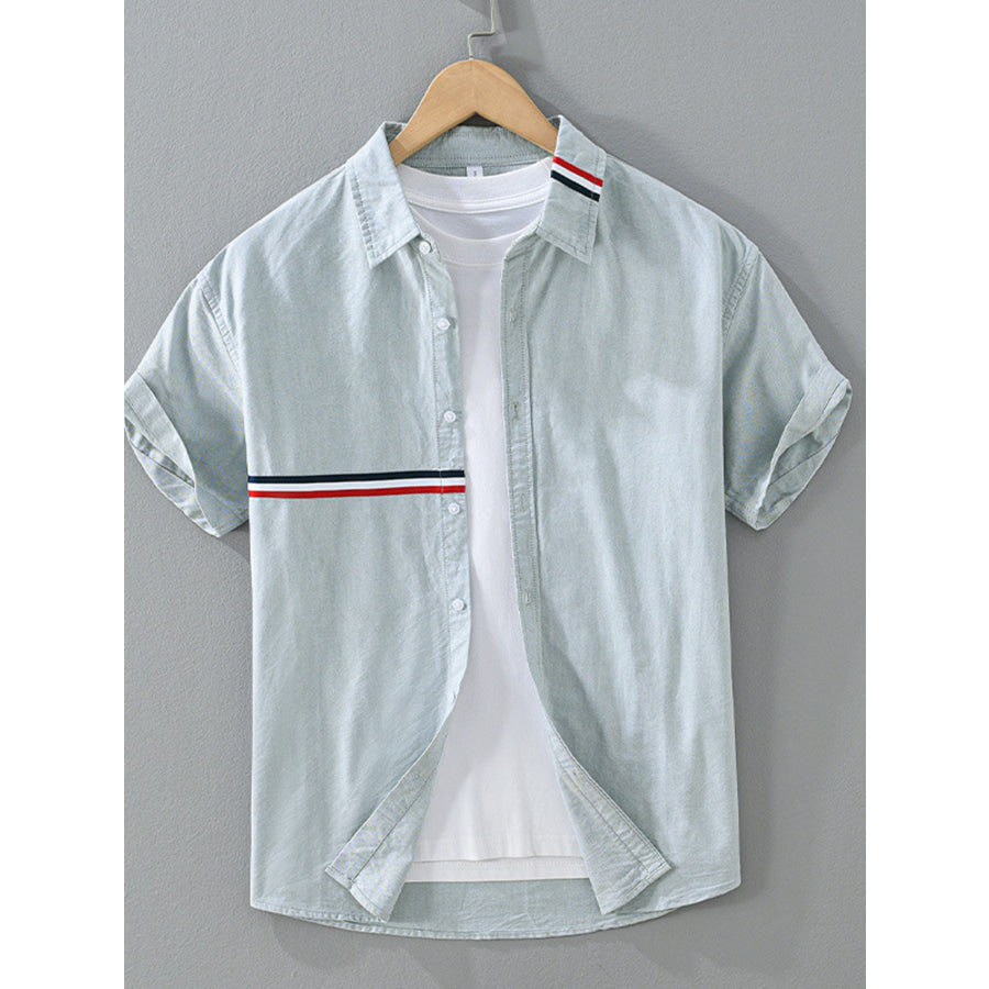 Men’s Plus Size Casual Short Sleeve Shirt with Contrast Stripe Detail Green Gray / M Apparel and Accessories
