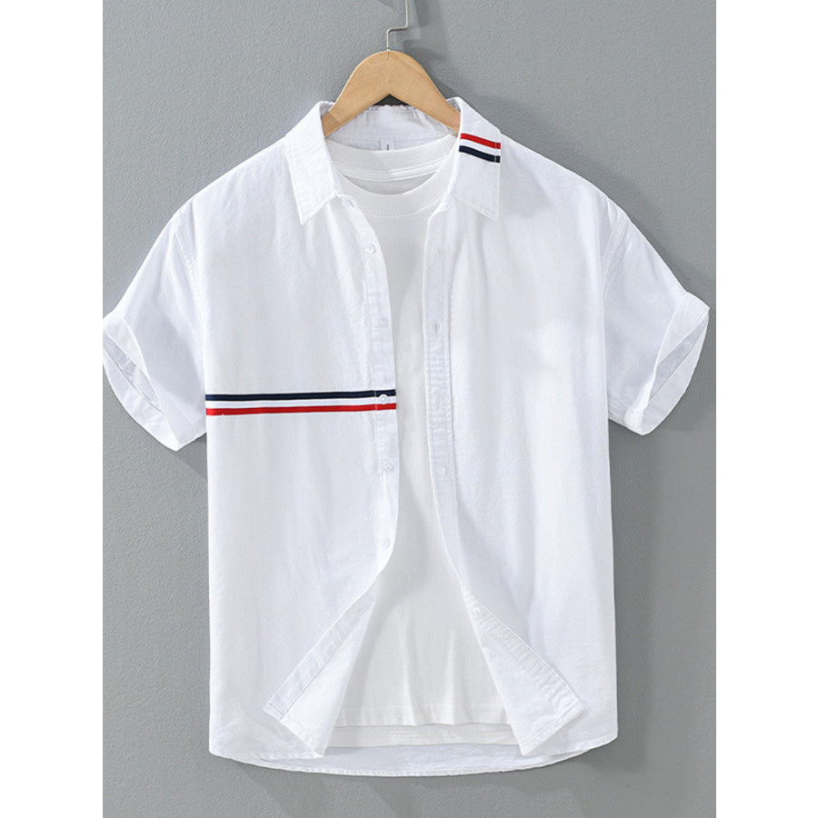 Men’s Plus Size Casual Short Sleeve Shirt with Contrast Stripe Detail White / M Apparel and Accessories