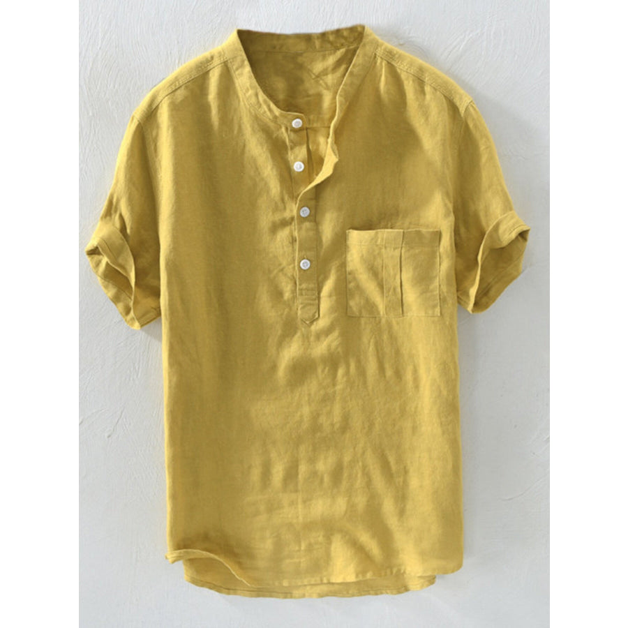Men’s Plus Size Casual Short Sleeve Shirt Yellow / M Apparel and Accessories