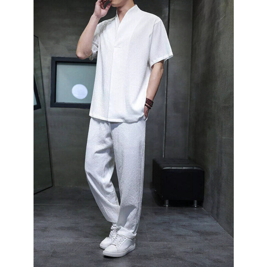 Men’s Plus Size Casual Short Sleeve Top and Pants Set Apparel and Accessories
