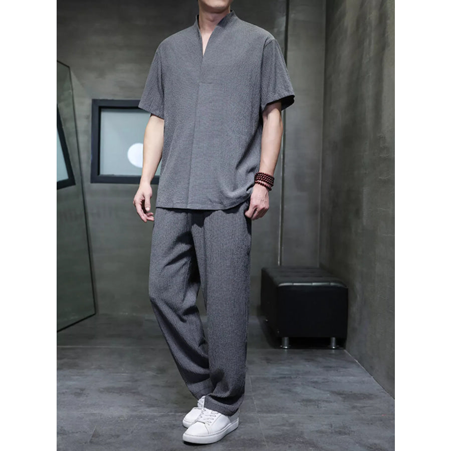 Men’s Plus Size Casual Short Sleeve Top and Pants Set Apparel and Accessories