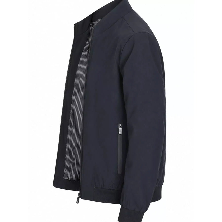 Men’s Plus Size Casual Slim-Fit Bomber Jacket with Striped Lining Dark Blue / M Apparel and Accessories