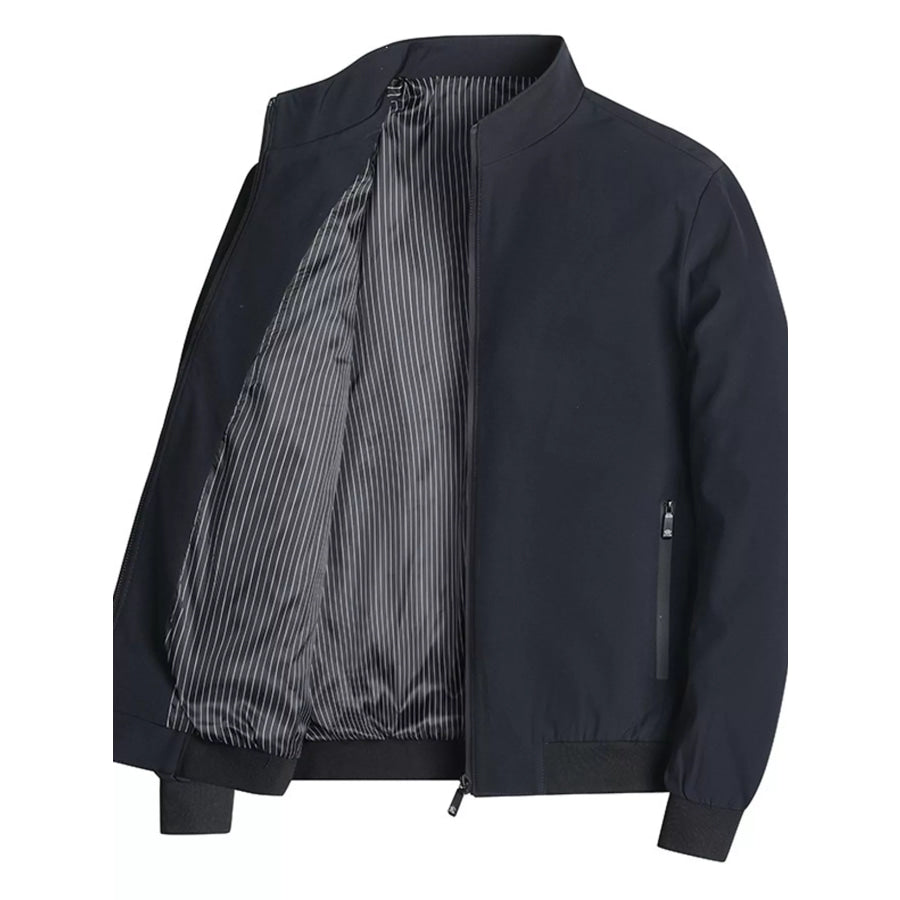 Men’s Plus Size Casual Slim-Fit Bomber Jacket with Striped Lining Dark Blue / M Apparel and Accessories
