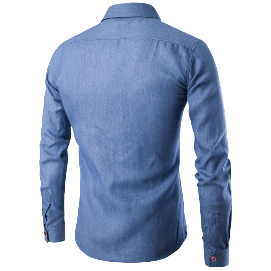 Men’s Plus Size Casual Slim Fit Long Sleeve Denim Shirt Light Blue / M Apparel and Accessories