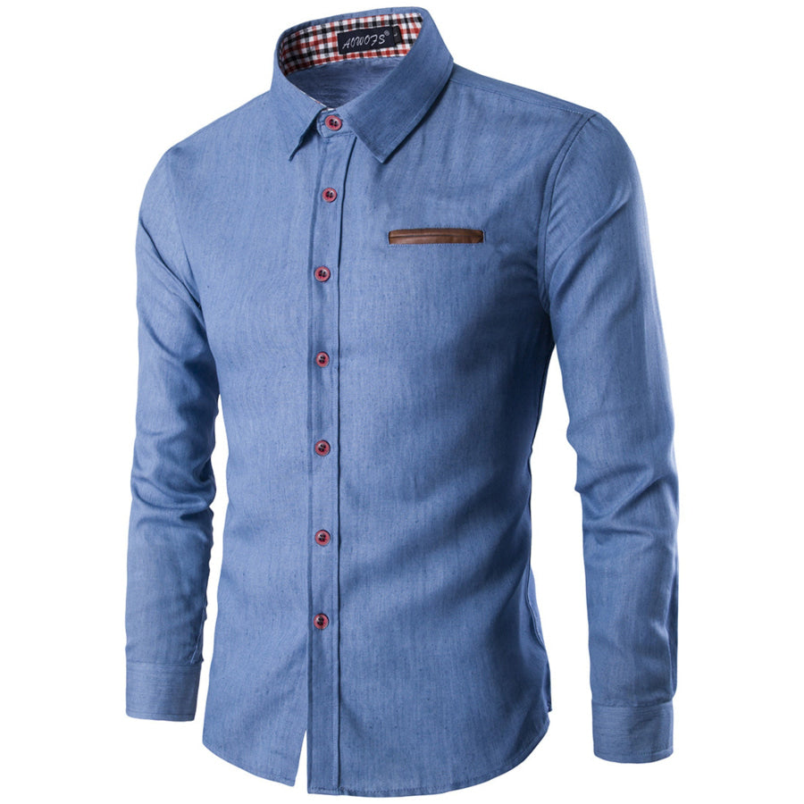 Men’s Plus Size Casual Slim Fit Long Sleeve Denim Shirt Light Blue / M Apparel and Accessories
