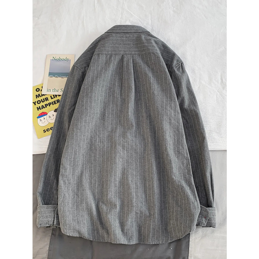 Men’s Plus Size Casual Striped Long Sleeve Shirt Apparel and Accessories