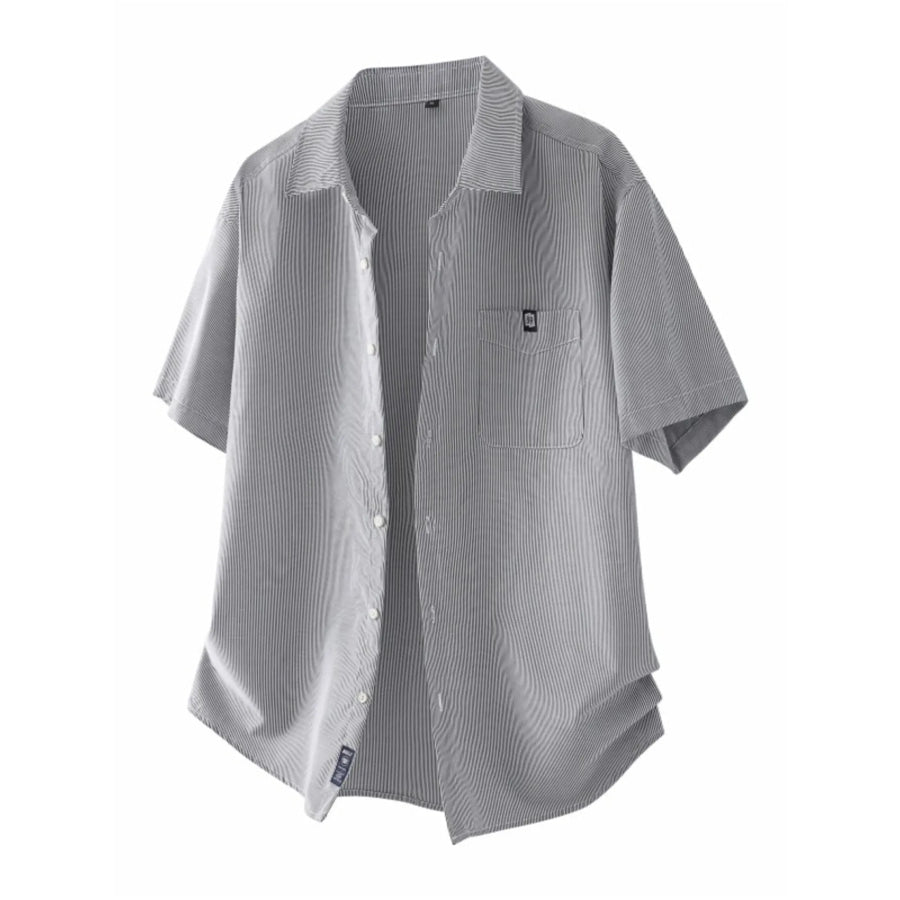 Men’s Plus Size Casual Striped Short Sleeve Shirt Black / M Apparel and Accessories